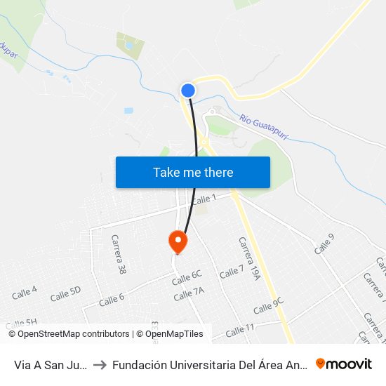 Via A San Juan to Fundación Universitaria Del Área Andina map