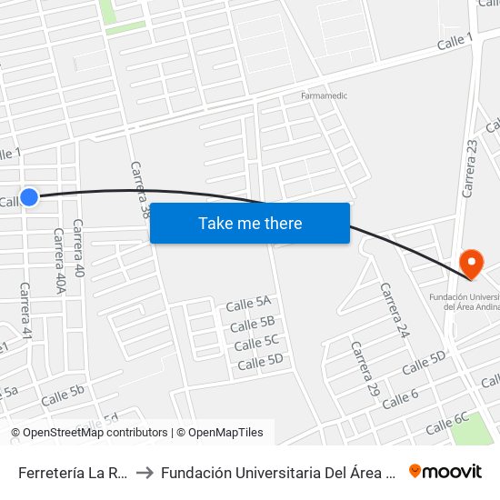 Ferretería La Roca to Fundación Universitaria Del Área Andina map