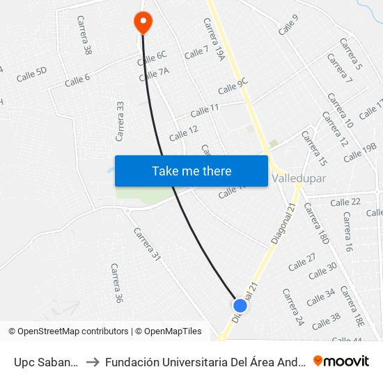 Upc Sabanas to Fundación Universitaria Del Área Andina map