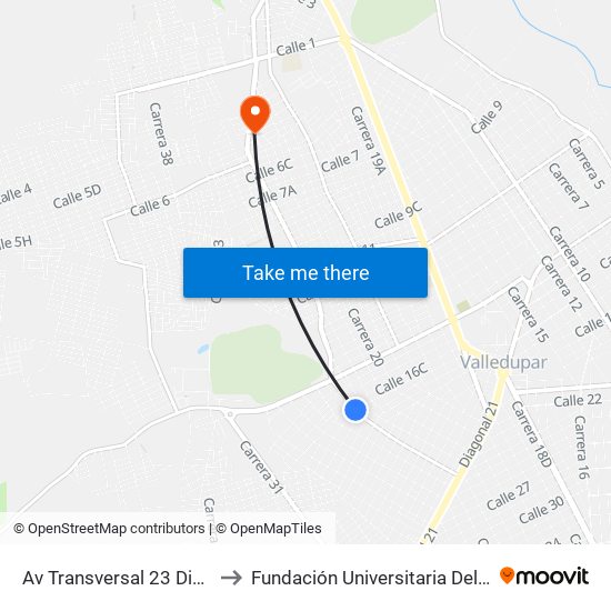Av Transversal 23 Diagonal 16c to Fundación Universitaria Del Área Andina map