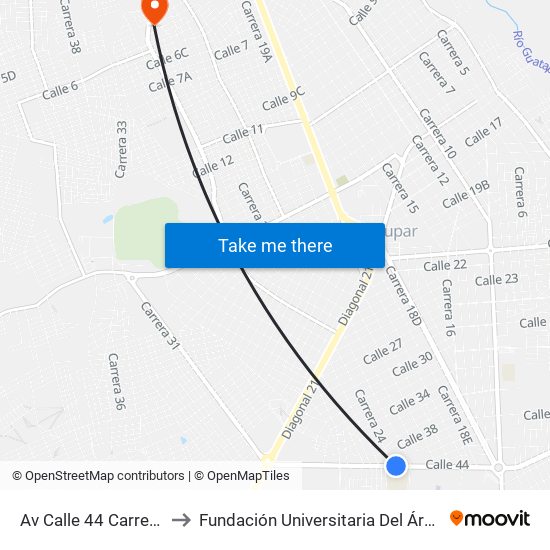 Av Calle 44 Carrera 23a to Fundación Universitaria Del Área Andina map