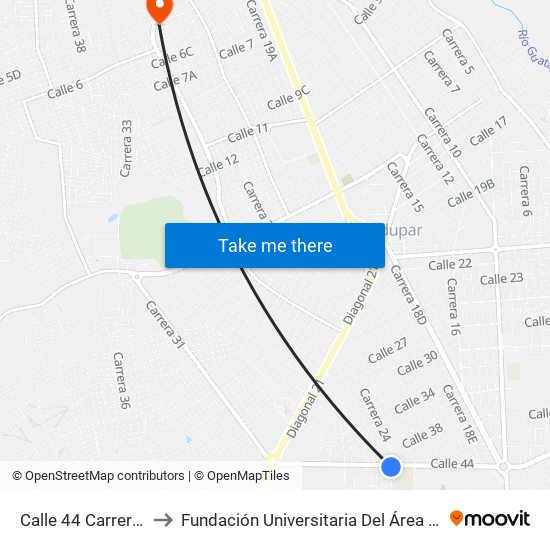 Calle 44 Carrera 24 to Fundación Universitaria Del Área Andina map