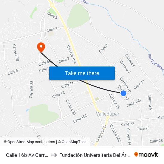 Calle 16b  Av Carrera 12 to Fundación Universitaria Del Área Andina map