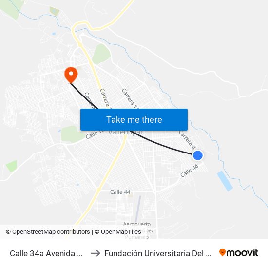 Calle 34a Avenida Carrera 4 to Fundación Universitaria Del Área Andina map