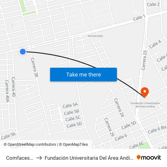 Comfacesar to Fundación Universitaria Del Área Andina map