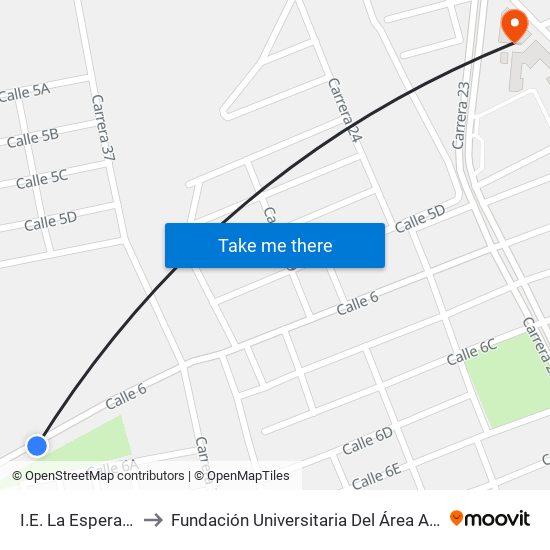 I.E. La Esperanza to Fundación Universitaria Del Área Andina map
