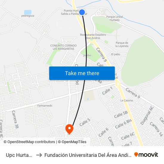 Upc Hurtado to Fundación Universitaria Del Área Andina map