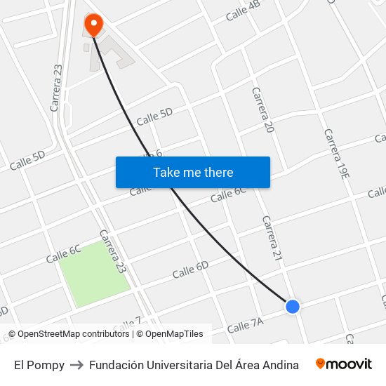 El Pompy to Fundación Universitaria Del Área Andina map