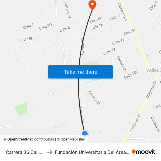Carrera 36 Calle 18e to Fundación Universitaria Del Área Andina map