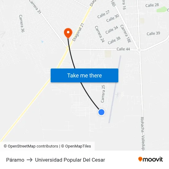 Páramo to Universidad Popular Del Cesar map