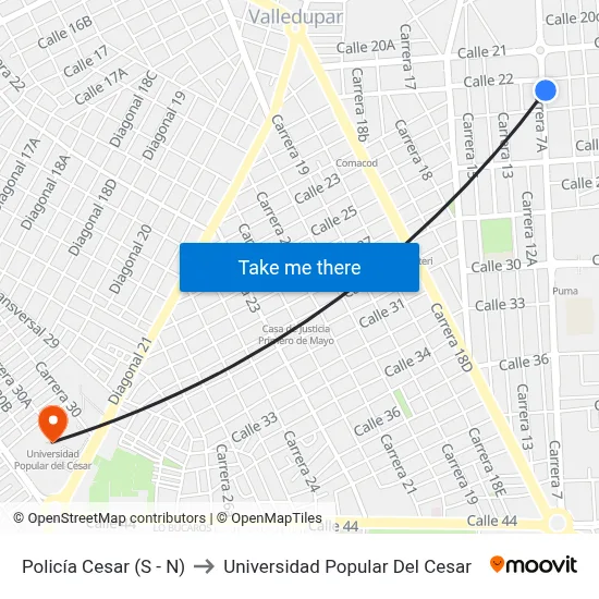 Policía Cesar (S - N) to Universidad Popular Del Cesar map