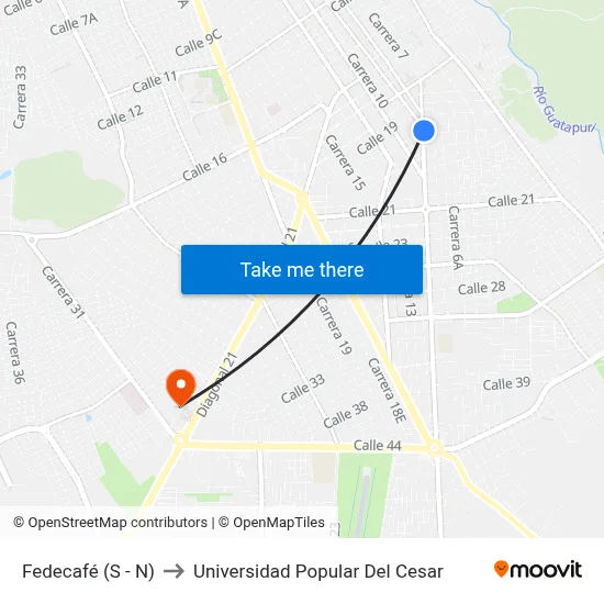 Fedecafé (S - N) to Universidad Popular Del Cesar map