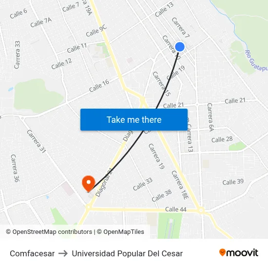 Comfacesar to Universidad Popular Del Cesar map