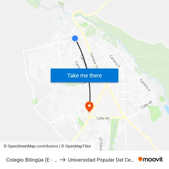 Colegio Bilingüe (E - O) to Universidad Popular Del Cesar map