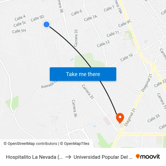Hospitalito La Nevada (O - E) to Universidad Popular Del Cesar map