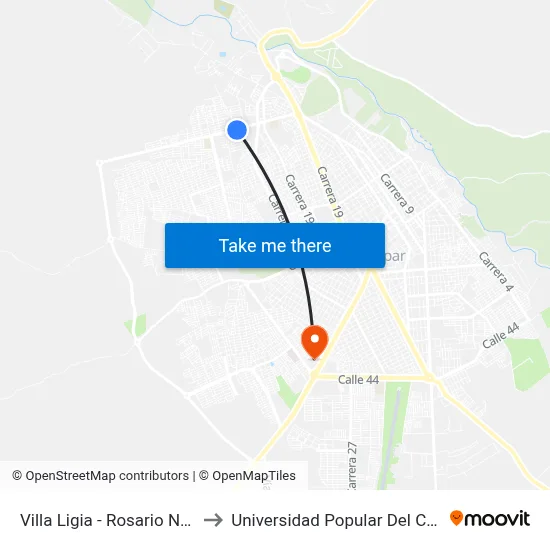Villa Ligia - Rosario Norte to Universidad Popular Del Cesar map