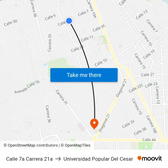 Calle 7a Carrera 21a to Universidad Popular Del Cesar map