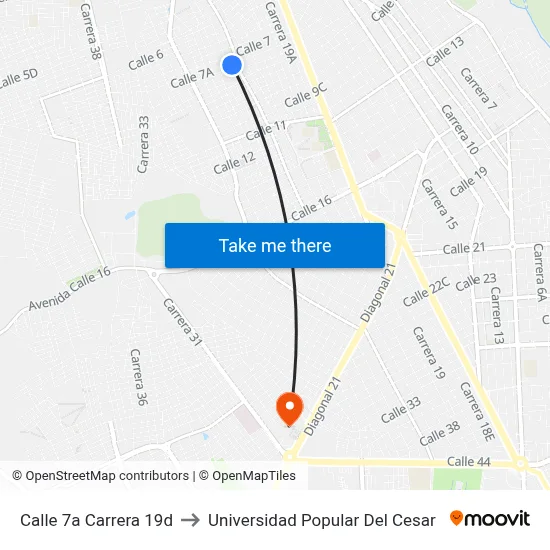 Calle 7a Carrera 19d to Universidad Popular Del Cesar map