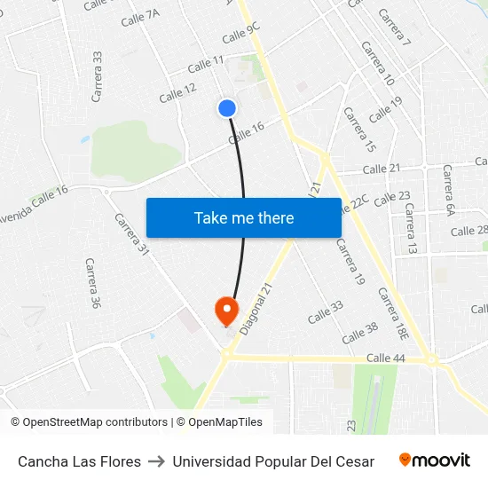 Cancha Las Flores to Universidad Popular Del Cesar map