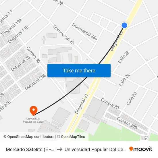 Mercado Satélite (E - O) to Universidad Popular Del Cesar map