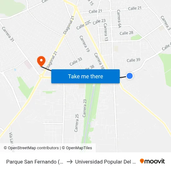 Parque San Fernando (O - E) to Universidad Popular Del Cesar map