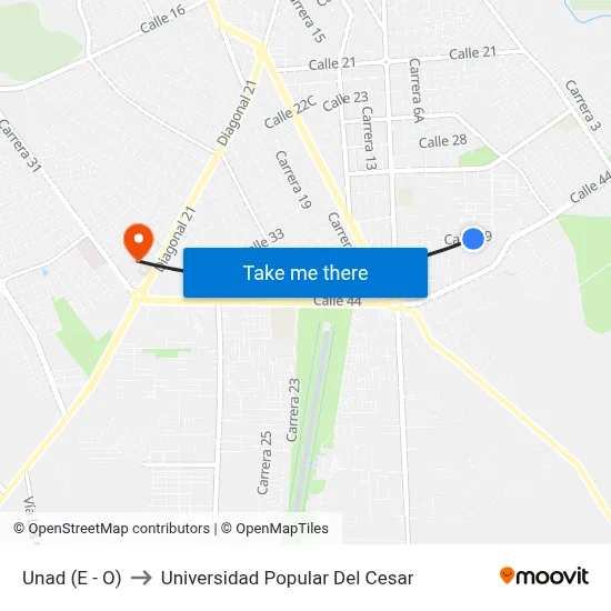 Unad (E - O) to Universidad Popular Del Cesar map