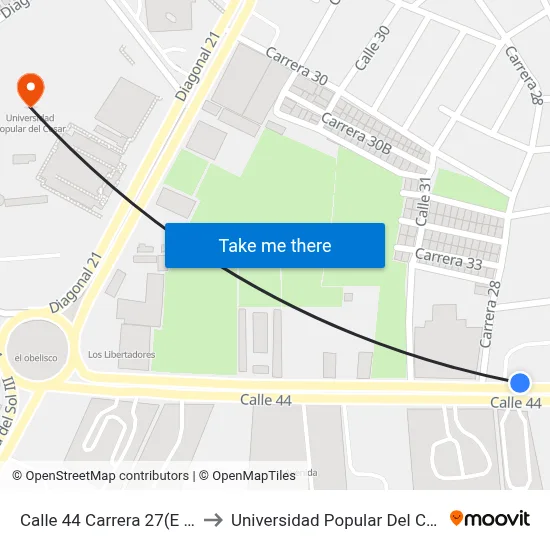 Calle 44 Carrera 27(E - O) to Universidad Popular Del Cesar map