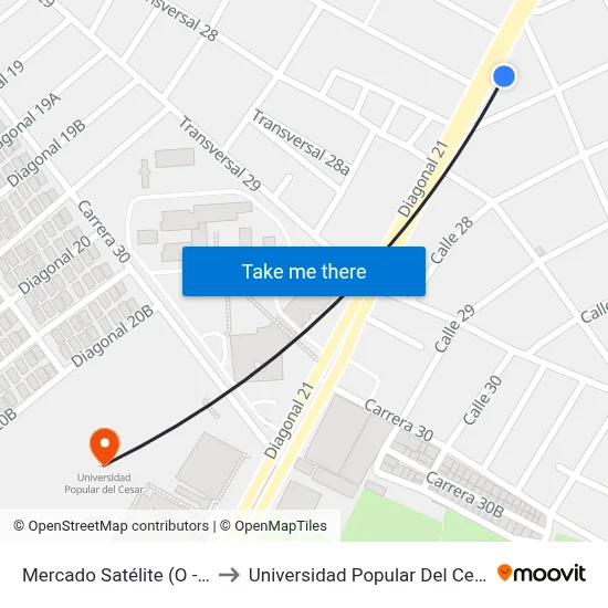 Mercado Satélite (O - E) to Universidad Popular Del Cesar map