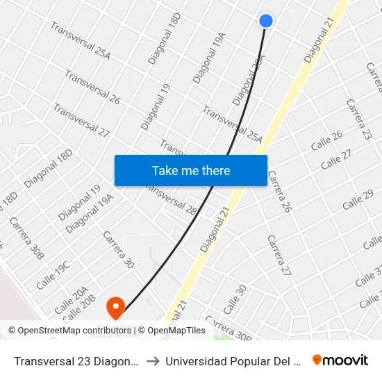 Transversal 23 Diagonal 20 to Universidad Popular Del Cesar map