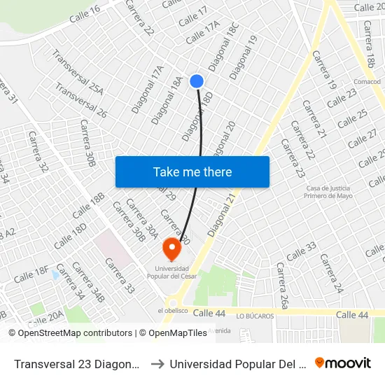 Transversal 23 Diagonal 18b to Universidad Popular Del Cesar map