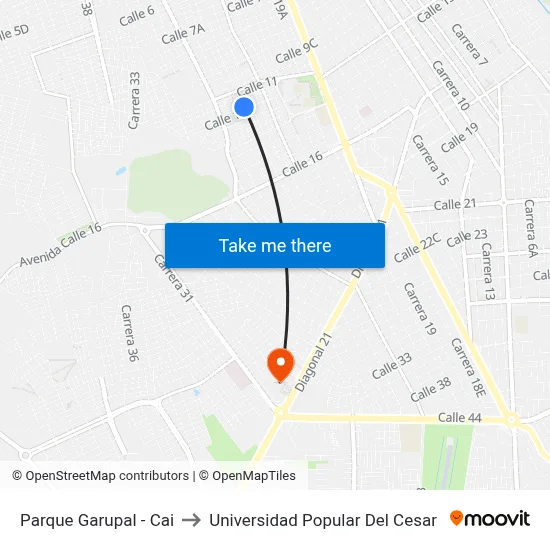 Parque Garupal - Cai to Universidad Popular Del Cesar map