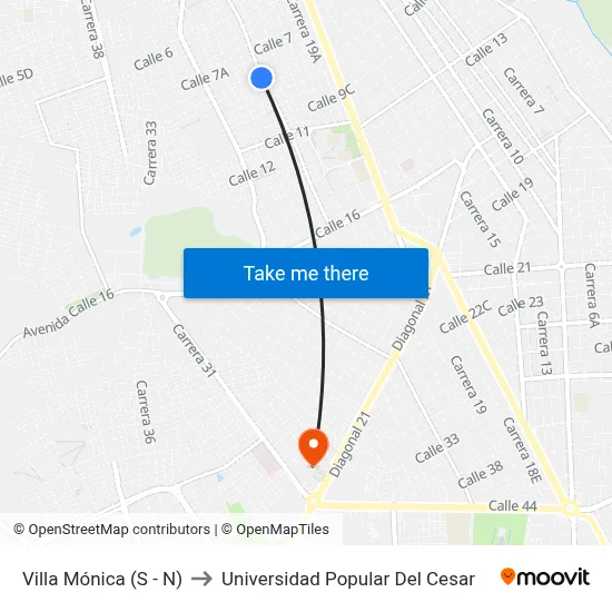 Villa Mónica (S - N) to Universidad Popular Del Cesar map