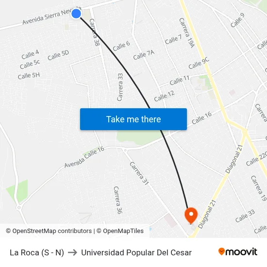 La Roca (S - N) to Universidad Popular Del Cesar map