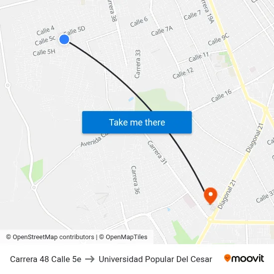 Carrera 48 Calle 5e to Universidad Popular Del Cesar map