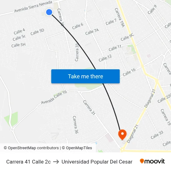 Carrera 41 Calle 2c to Universidad Popular Del Cesar map