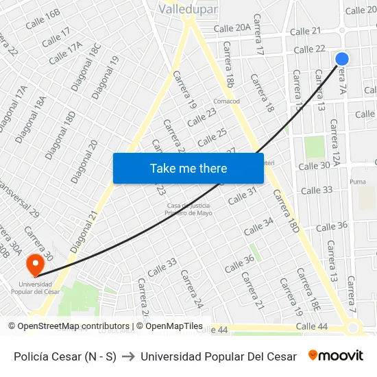 Policía Cesar (N - S) to Universidad Popular Del Cesar map