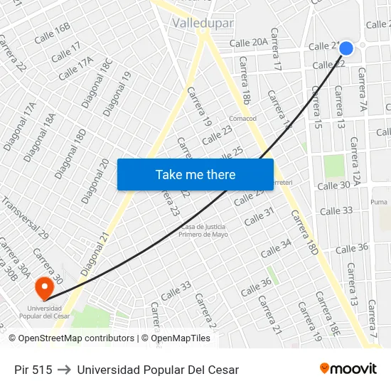 Pir 515 to Universidad Popular Del Cesar map