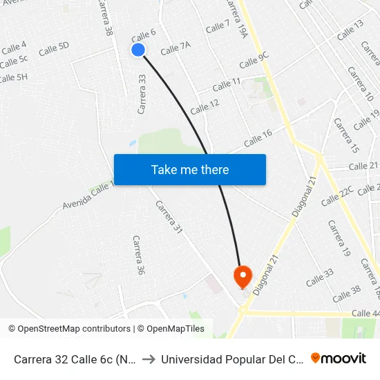 Carrera 32 Calle 6c (N - S) to Universidad Popular Del Cesar map