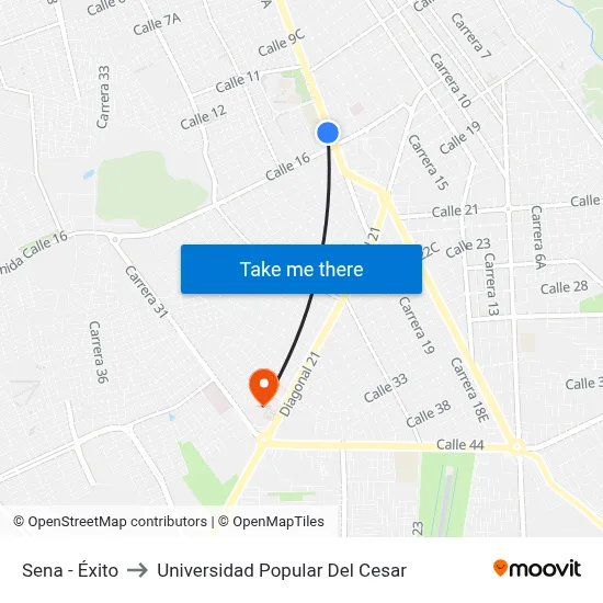 Sena - Éxito to Universidad Popular Del Cesar map