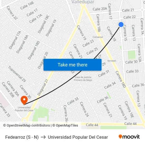 Fedearroz (S - N) to Universidad Popular Del Cesar map