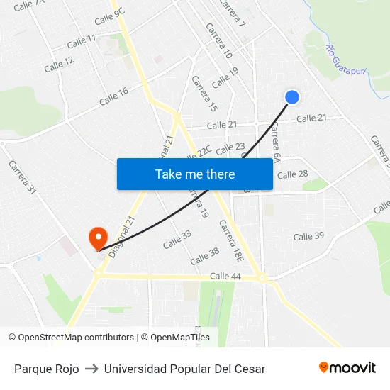 Parque Rojo to Universidad Popular Del Cesar map