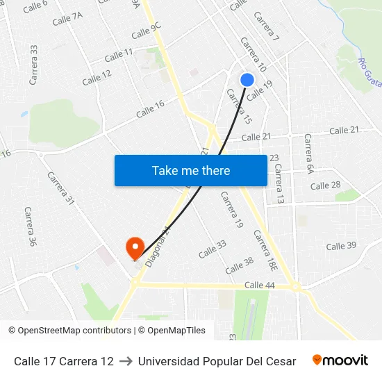 Calle 17 Carrera 12 to Universidad Popular Del Cesar map