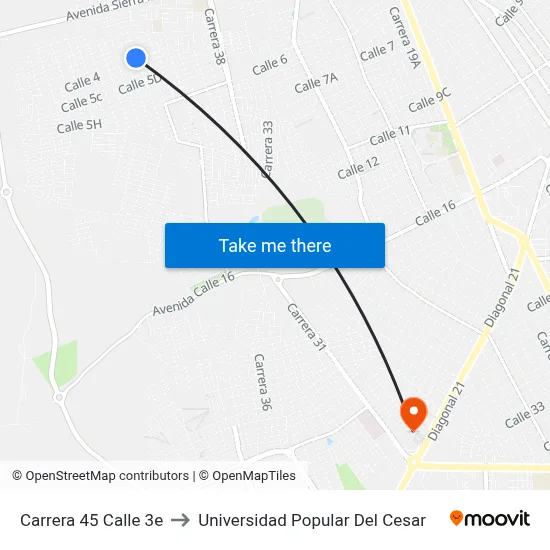 Carrera 45 Calle 3e to Universidad Popular Del Cesar map