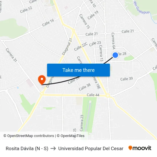 Rosita Dávila (N - S) to Universidad Popular Del Cesar map