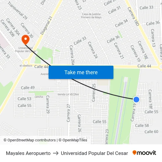 Mayales Aeropuerto to Universidad Popular Del Cesar map