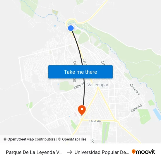 Parque De La Leyenda Vallenata to Universidad Popular Del Cesar map