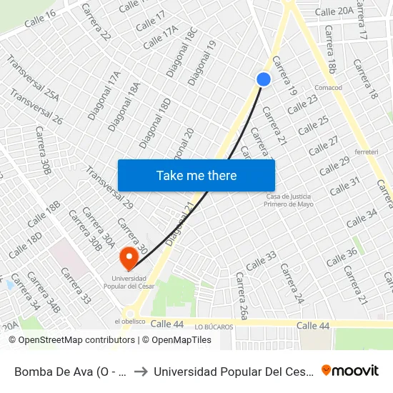 Bomba De Ava (O - E) to Universidad Popular Del Cesar map
