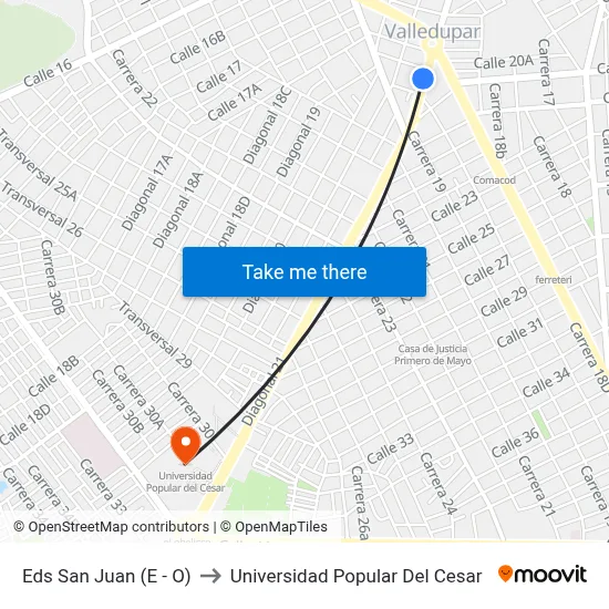 Eds San Juan (E - O) to Universidad Popular Del Cesar map