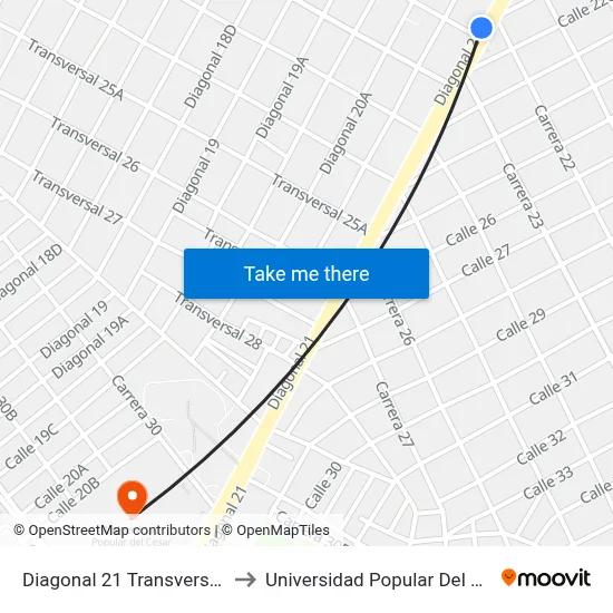 Diagonal 21 Transversal 21 to Universidad Popular Del Cesar map