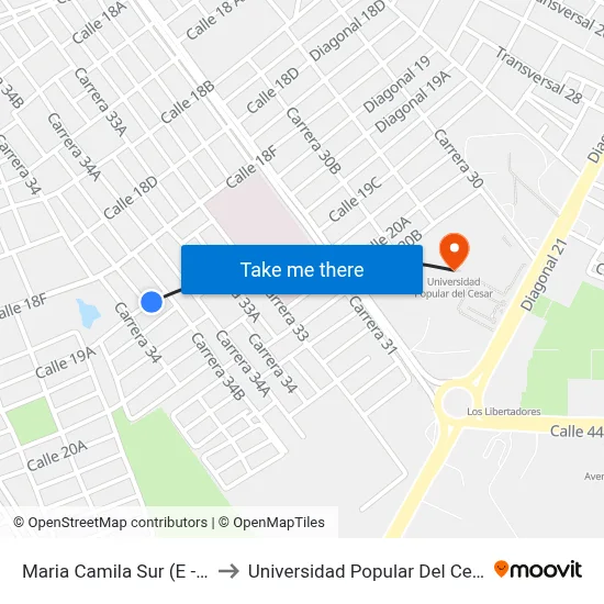 Maria Camila Sur (E - O) to Universidad Popular Del Cesar map